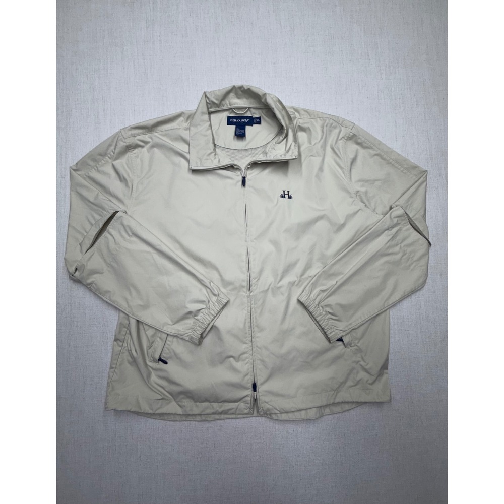 Polo Golf Ralph Lauren Windbreaker Jacket Mens XL Tan Beige Full Zip Lightweight